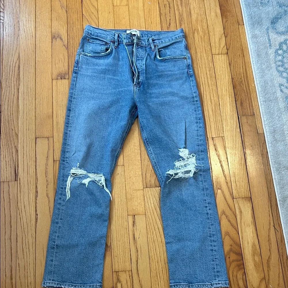 Distressed Agolde “Riley” Blue Jeans - Picture 1 of 5